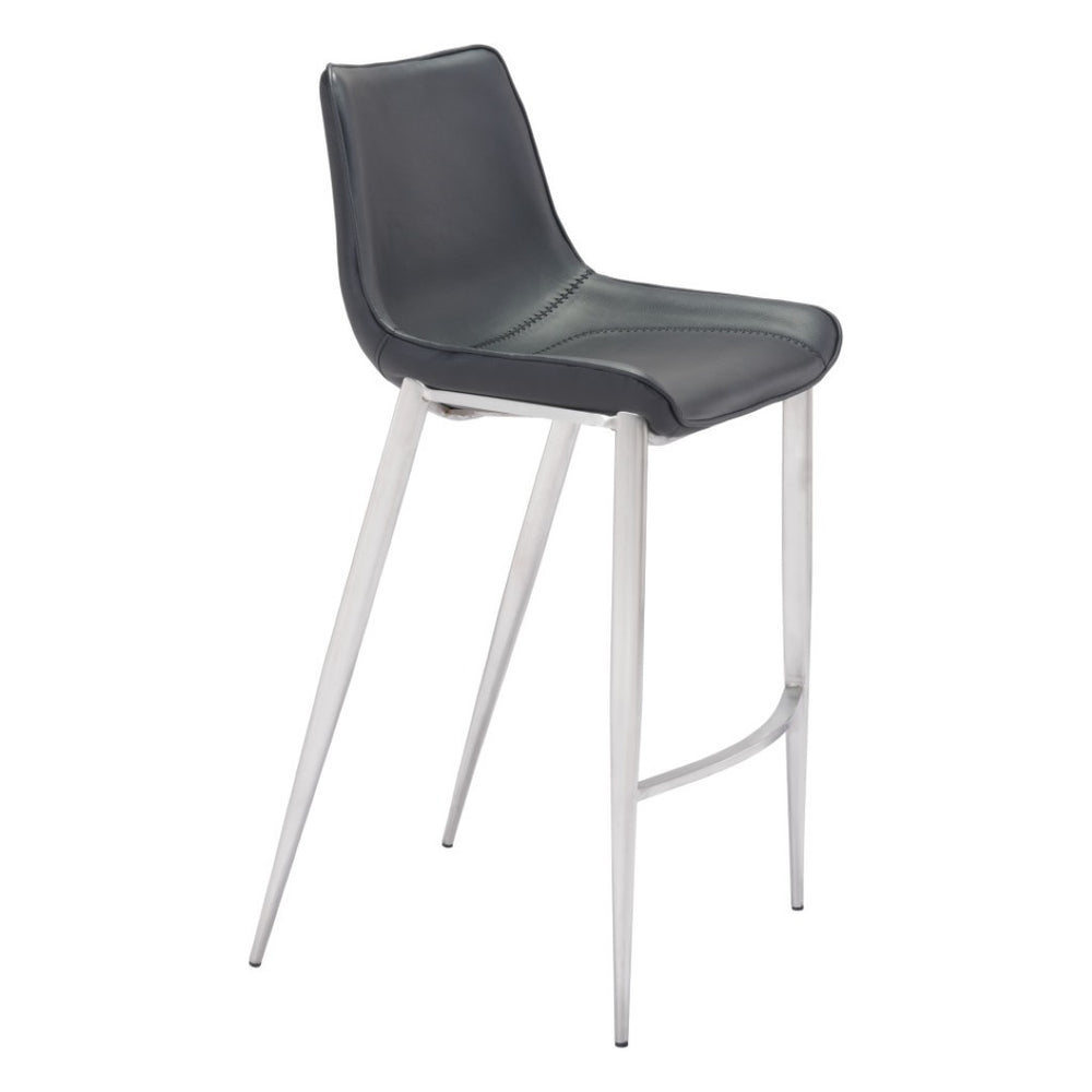 HomeRoots Set of Two Stylish Black and Silver Bar Height Stools with Comfortable Low-Back Design & Footrest 396428