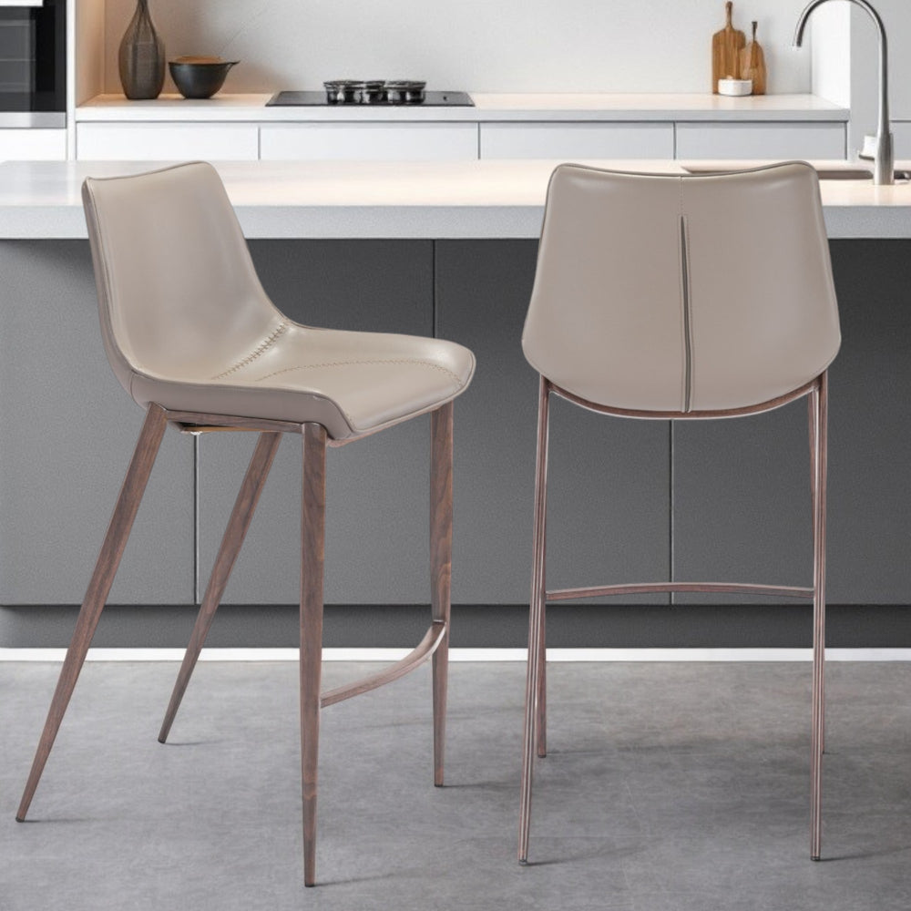 Homeroots Set Of Two 30" Gray And Brown Steel Low Back Bar Height Bar Chairs   396429