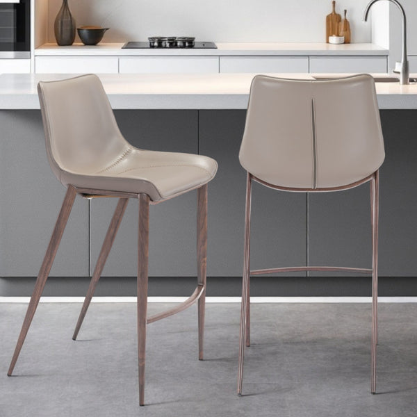 Homeroots Set Of Two 30" Gray And Brown Steel Low Back Bar Height Bar Chairs   396429