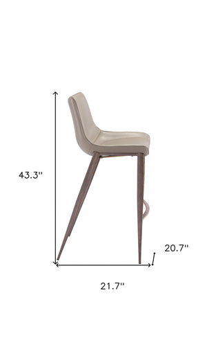 Homeroots Set Of Two 30" Gray And Brown Steel Low Back Bar Height Bar Chairs   396429