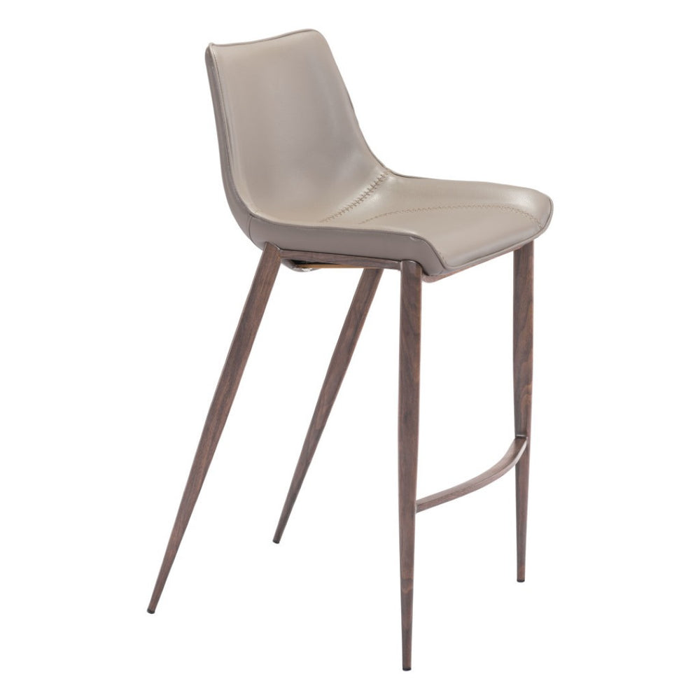 HomeRoots Set of Two Modern Low Back Bar Height Chairs in Gray Upholstery & Brown Steel Frame for Comfort 396429