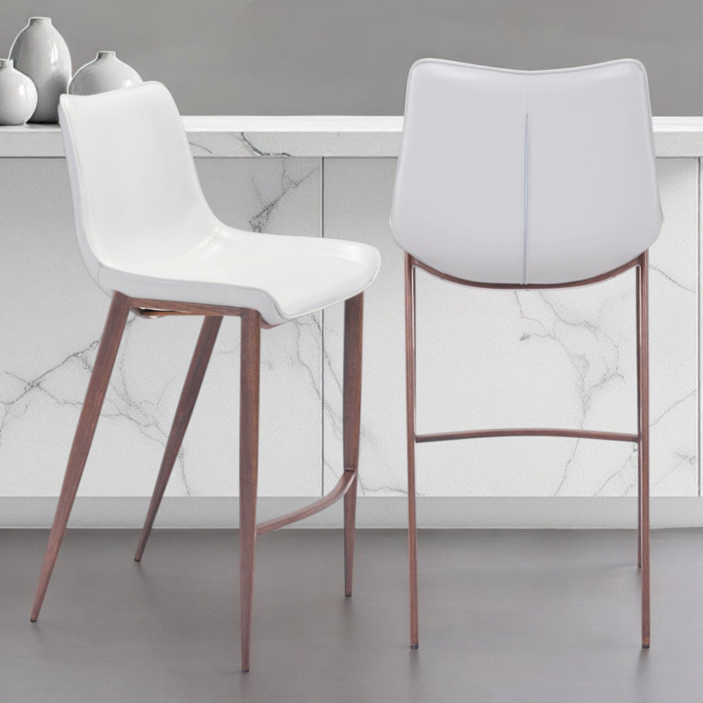 Homeroots Set Of Two 30" White And Brown Steel Low Back Bar Height Bar Chairs   396430