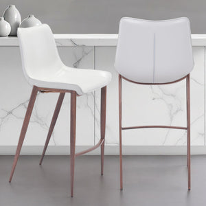 Homeroots Set Of Two 30" White And Brown Steel Low Back Bar Height Bar Chairs   396430