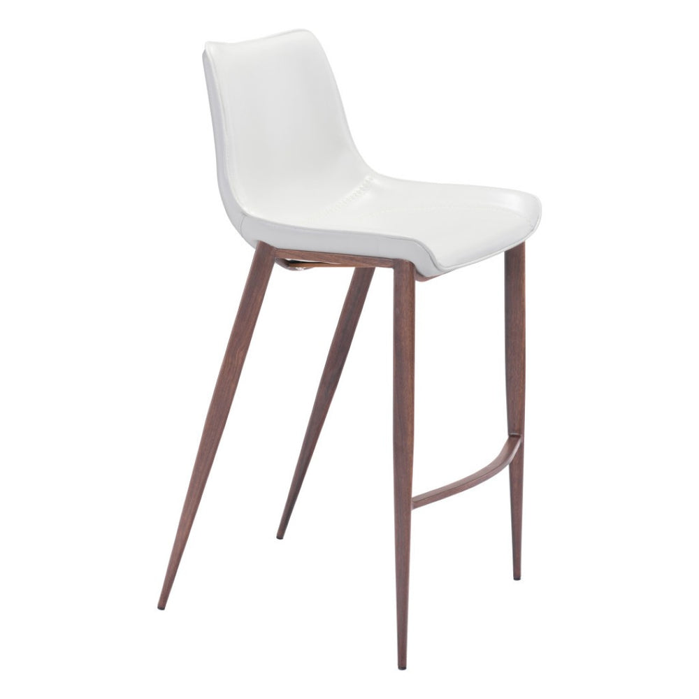 HomeRoots Set of Two Contemporary Low Back Bar Chairs with White Upholstery & Stylish Brown Steel Base 396430