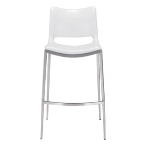 Homeroots Set Of Two 29" White And Silver Steel Low Back Bar Height Bar Chairs   396431