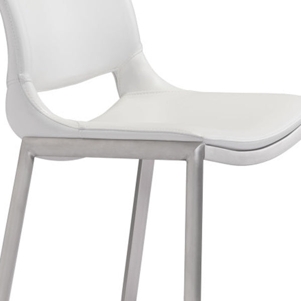 Homeroots Set Of Two 29" White And Silver Steel Low Back Bar Height Bar Chairs   396431