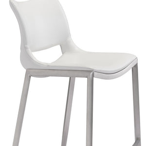 Homeroots Set Of Two 29" White And Silver Steel Low Back Bar Height Bar Chairs   396431