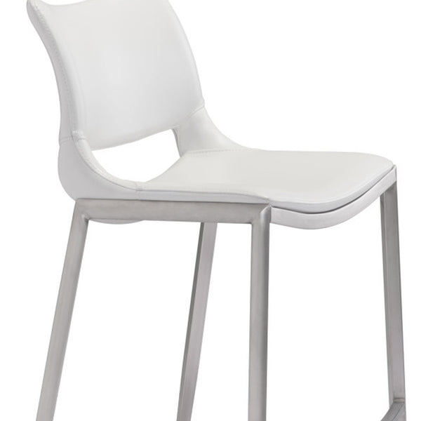 Homeroots Set Of Two 29" White And Silver Steel Low Back Bar Height Bar Chairs   396431