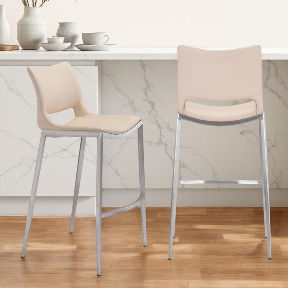 Homeroots Set Of Two 29" Light Pink And Silver Steel Low Back Bar Height Bar Chairs   396433