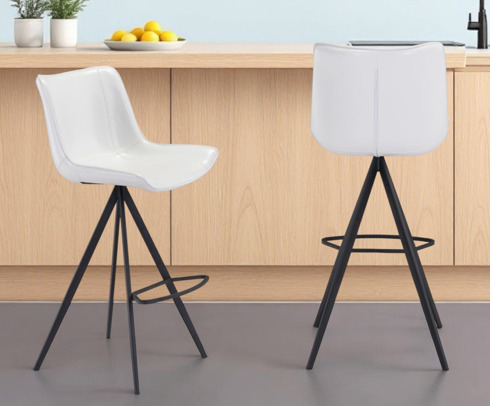 Homeroots Set Of Two 29" White And Black Steel Low Back Bar Height Bar Chairs   396435