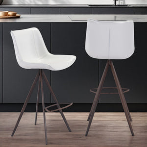 Homeroots Set Of Two 29" White And Black Steel Low Back Bar Height Bar Chairs   396436