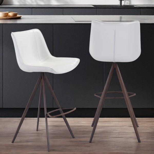 Homeroots Set Of Two 29" White And Black Steel Low Back Bar Height Bar Chairs   396436