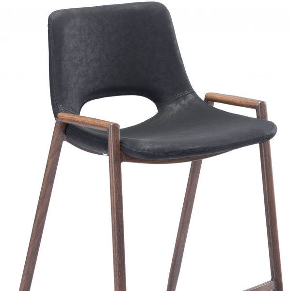 Homeroots Set Of Two 29 " Black And Brown Steel Low Back Bar Height Bar Chairs   396438