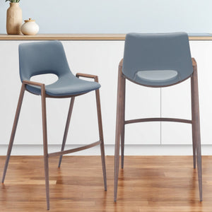 Homeroots Set Of Two 29" Gray And Brown Steel Low Back Bar Height Bar Chairs   396439
