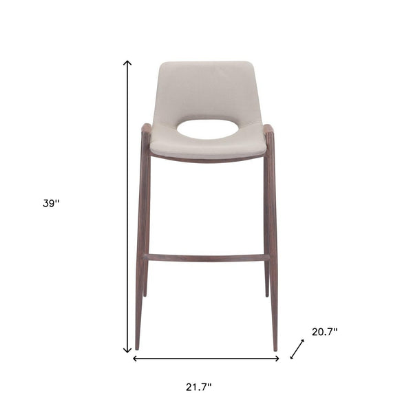 Homeroots Set Of Two 29 " Beige And Brown Steel Low Back Bar Height Bar Chairs   396440