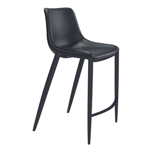 HomeRoots Set of Two Stylish 30" Black Faux Leather Bar Chairs with Steel Frame for Modern Home Decor 396442