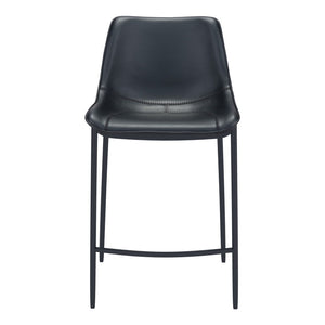 HomeRoots Set of Two Stylish 30" Black Faux Leather Bar Chairs with Steel Frame for Modern Home Decor 396442