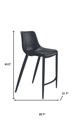 HomeRoots Set of Two Stylish 30" Black Faux Leather Bar Chairs with Steel Frame for Modern Home Decor 396442