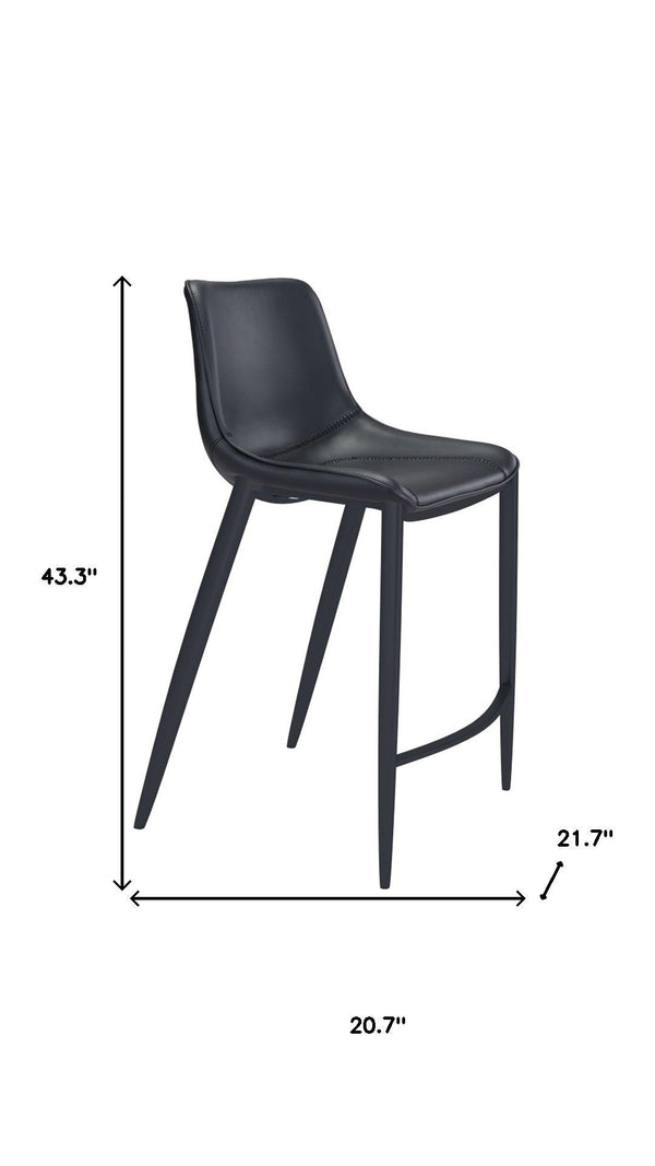 HomeRoots Set of Two Stylish 30" Black Faux Leather Bar Chairs with Steel Frame for Modern Home Decor 396442