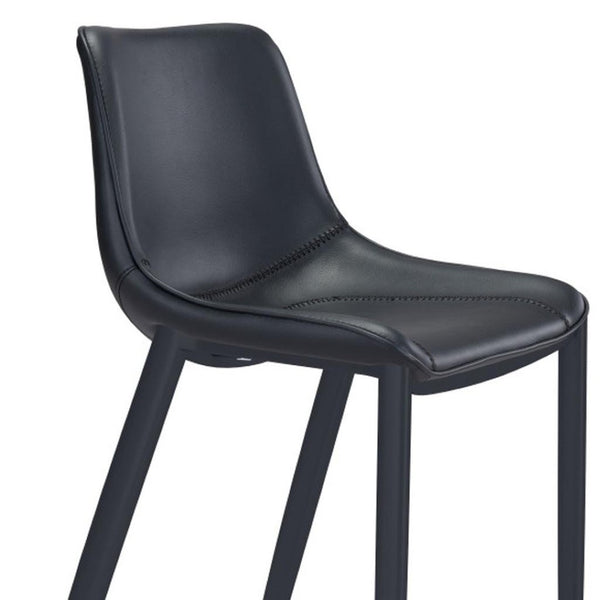 HomeRoots Set of Two Stylish 30" Black Faux Leather Bar Chairs with Steel Frame for Modern Home Decor 396442