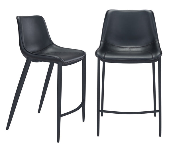 HomeRoots Set of Two Stylish 30" Black Faux Leather Bar Chairs with Steel Frame for Modern Home Decor 396442