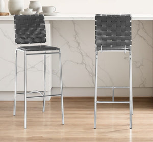 Homeroots Set Of Two 29" Black And Silver Steel Low Back Bar Height Bar Chairs   396450