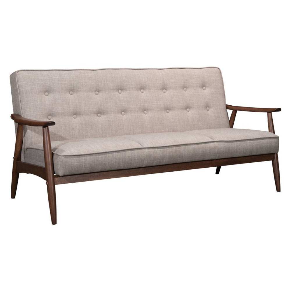 HomeRoots 69" Beige Polyester Sofa with Stylish Brown Legs – Modern Comfort, Easy Care, and Versatile Design! 396458
