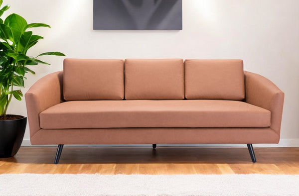 Homeroots 79" Brown Faux Leather Sofa With Black Legs   396463