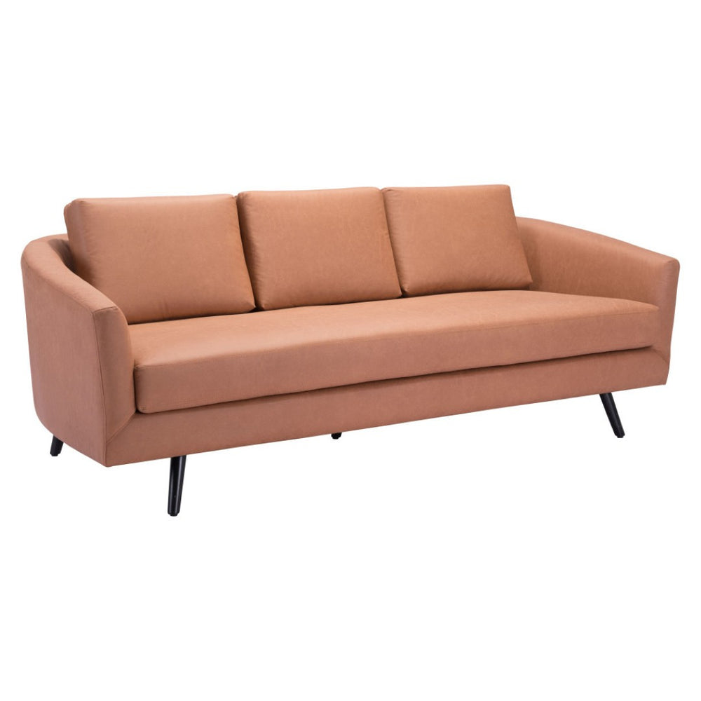 HomeRoots 79" Brown Faux Leather Sofa - Stylish Comfort with Black Legs for Modern Living Room & Home Office 396463
