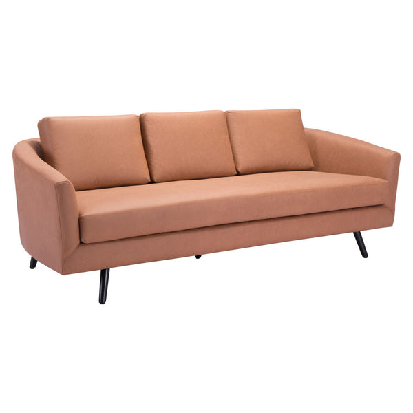 Homeroots 79" Brown Faux Leather Sofa With Black Legs   396463