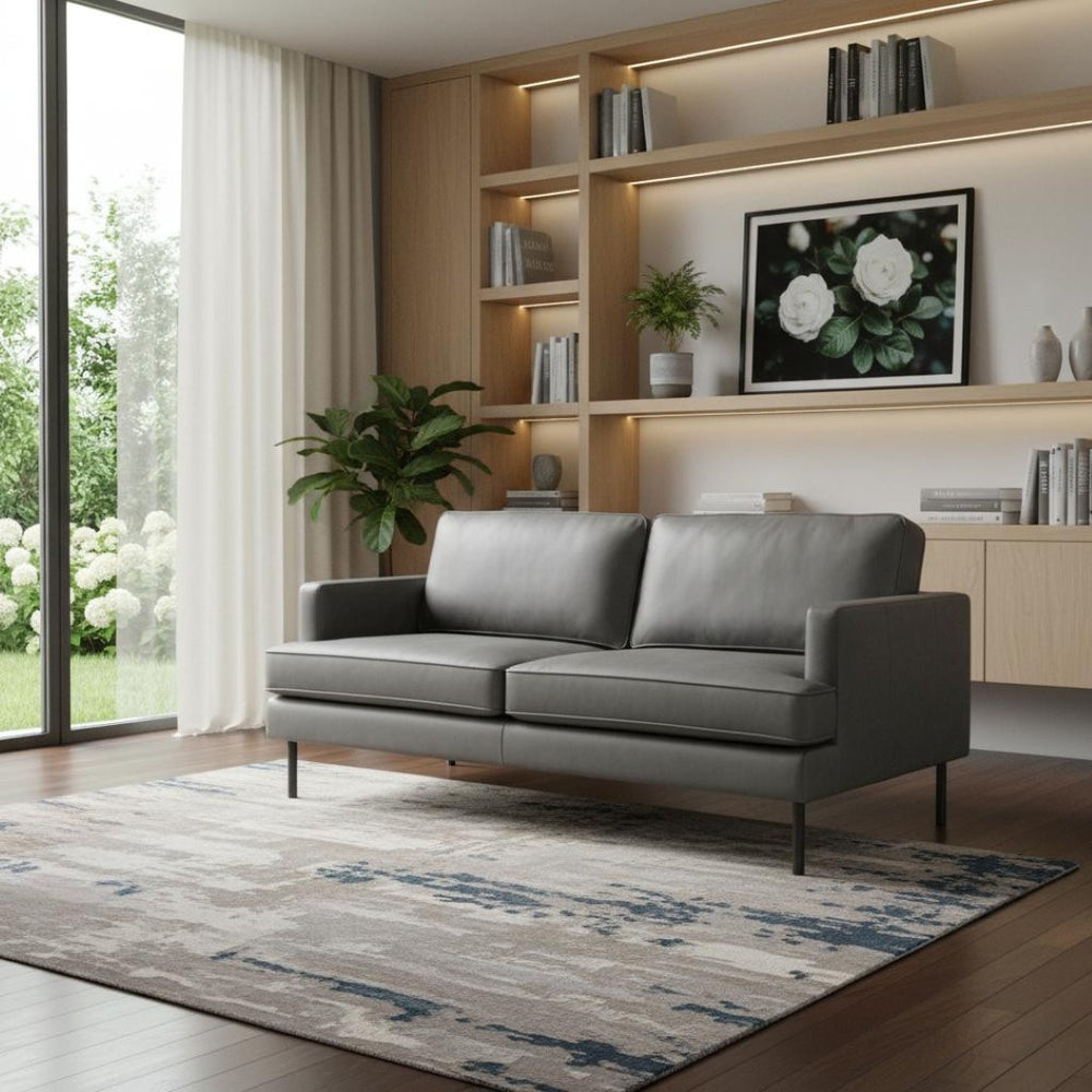HomeRoots 72" Gray Faux Leather Sofa - Modern Comfort for 3, Easy to Clean, Sturdy Design for Any Décor 396467