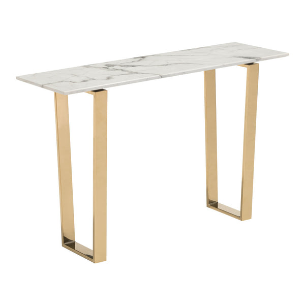 Homeroots 47" White And Gold Faux Marble Sled Console Table   396468