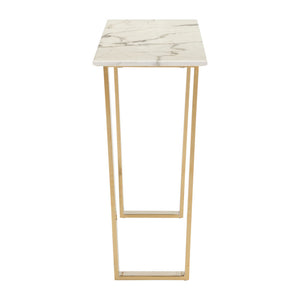 Homeroots 47" White And Gold Faux Marble Sled Console Table   396468