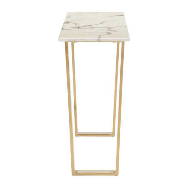 Homeroots 47" White And Gold Faux Marble Sled Console Table   396468