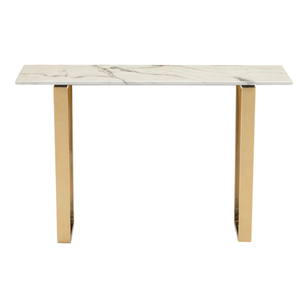 Homeroots 47" White And Gold Faux Marble Sled Console Table   396468