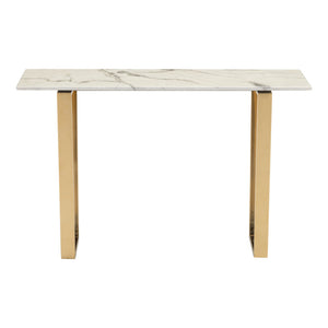 Homeroots 47" White And Gold Faux Marble Sled Console Table   396468