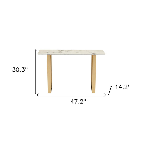 Homeroots 47" White And Gold Faux Marble Sled Console Table   396468