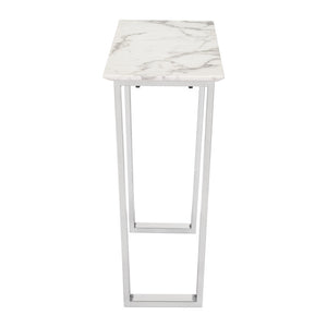 Homeroots 47" White And Silver Faux Marble Sled Console Table   396469
