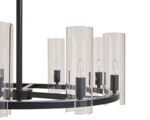 Sunpan CLARABELLE Chandelier - Elegant Black Metal Wheel Design with Clear Glass Shades for Warm Glow 107927
