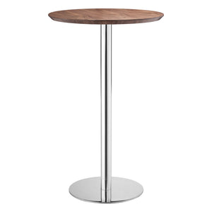 Homeroots 26" Brown And Silver Round Stainless Steel Pedestal Bar Table   396473