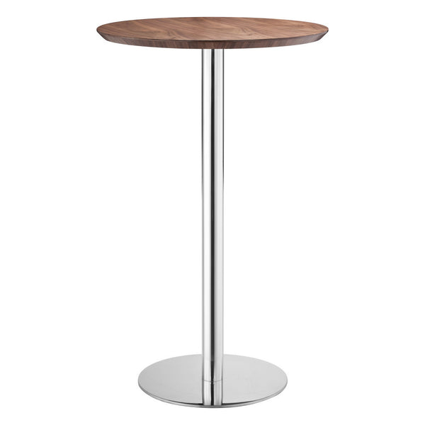 Homeroots 26" Brown And Silver Round Stainless Steel Pedestal Bar Table   396473