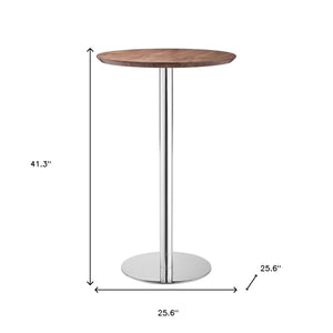 Homeroots 26" Brown And Silver Round Stainless Steel Pedestal Bar Table   396473