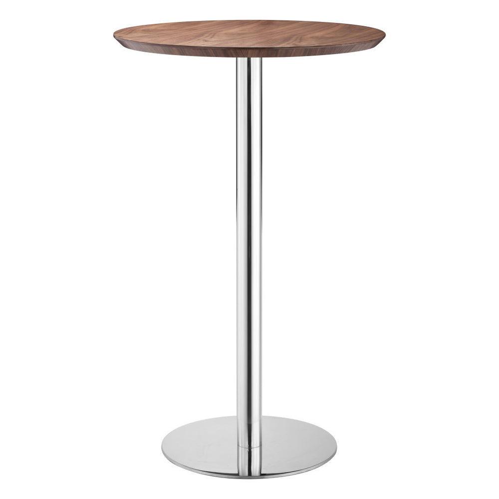 Homeroots 26" Brown And Silver Round Stainless Steel Pedestal Bar Table   396473
