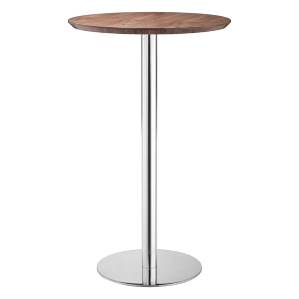 Homeroots 26" Brown And Silver Round Stainless Steel Pedestal Bar Table   396473