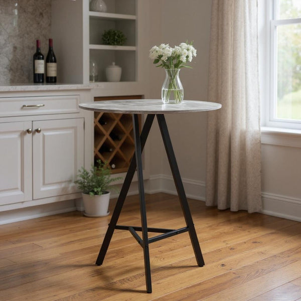 HomeRoots 32" Stylish Gray and Black Round Steel Bar Table – Modern Design for Home, Café, and Bistro Use! 396477