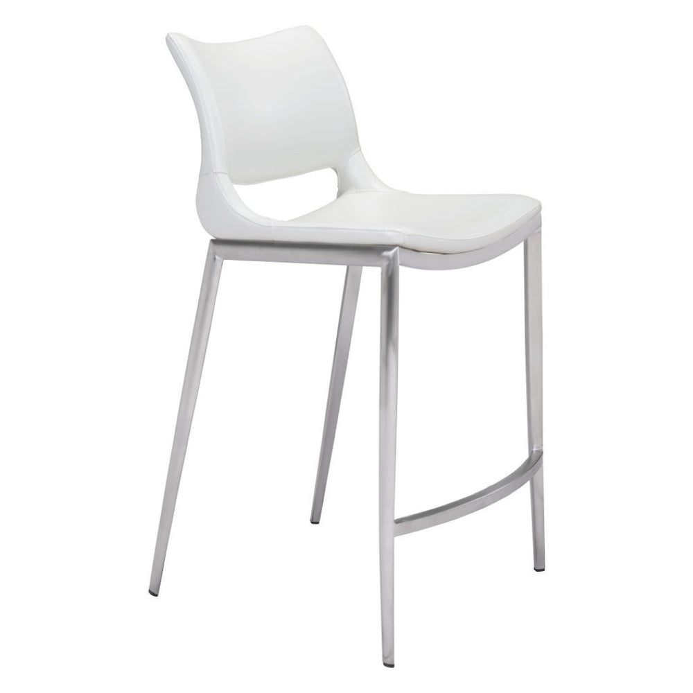 HomeRoots Set of Two Modern 25" White and Silver Steel Low Back Bar Chairs for Stylish Kitchen Seating 396487