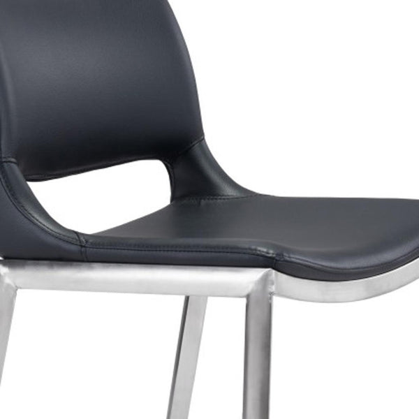 HomeRoots Set of Two Modern 25" Black Faux Leather Bar Chairs with Silver Steel Frame for Stylish Comfort 396488