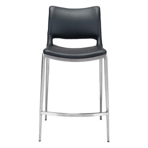 HomeRoots Set of Two Modern 25" Black Faux Leather Bar Chairs with Silver Steel Frame for Stylish Comfort 396488