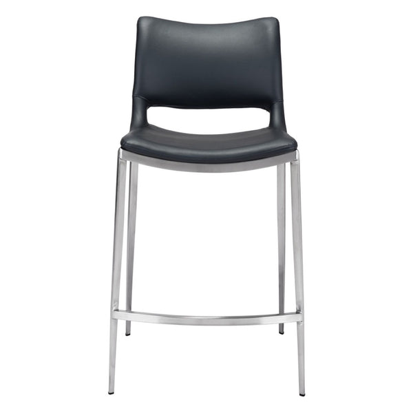 HomeRoots Set of Two Modern 25" Black Faux Leather Bar Chairs with Silver Steel Frame for Stylish Comfort 396488