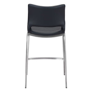 HomeRoots Set of Two Modern 25" Black Faux Leather Bar Chairs with Silver Steel Frame for Stylish Comfort 396488